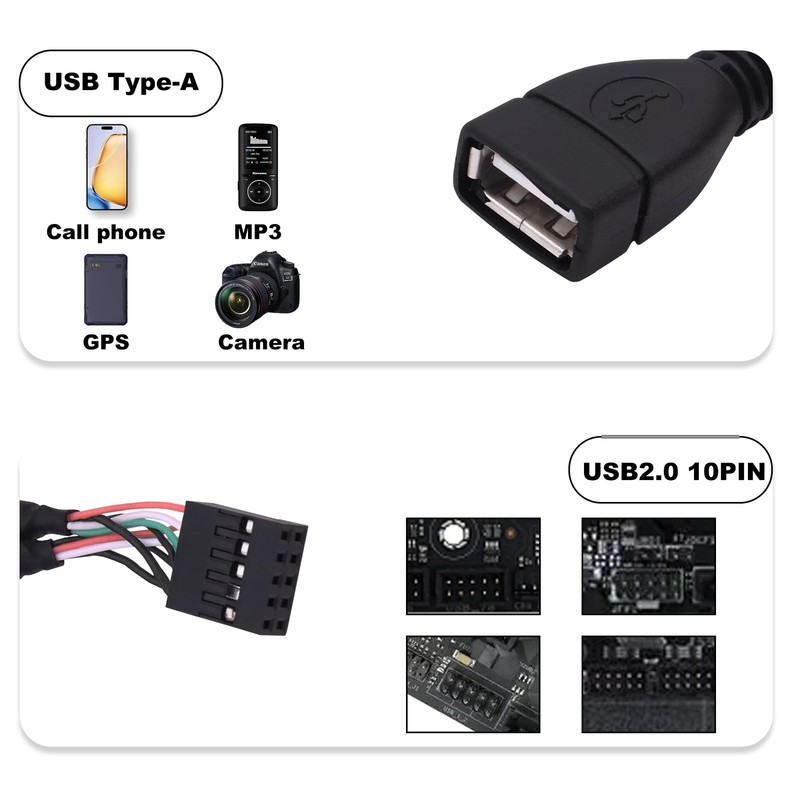 CybNemo USB 2.0 10 Pin Header to Dual USB Type A Adapter Splitter Cable 10 Pi... gallery
