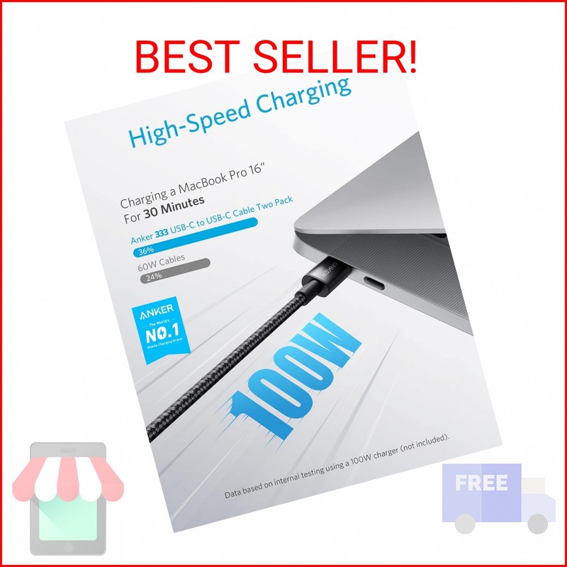 Anker USB C to USB C Cable, 2-Pack 6 FT (1.8 m) Type C 100W Charger Cord, Fast C gallery