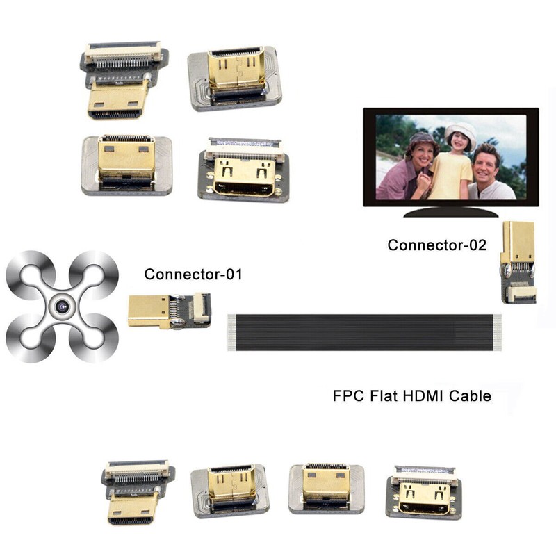 Cablecc Ribbon Flat HDMI Cable FPV Micro Mini HDMI 90 degree Adapter FPC 1080P gallery
