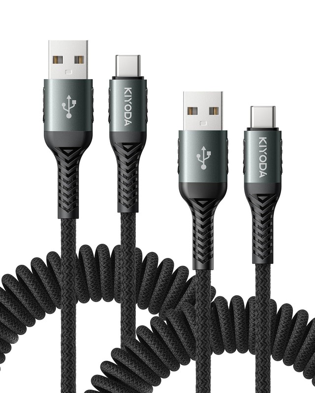Coiled USB A to USB C Cable 6FT, 2Pack USB C Cables for Car, USB to USB C 66W…