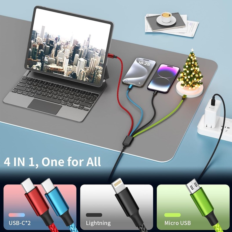 USB C Multi Charging Cable 4 in 1 Nylon Braided Fast Charging for All Devices... gallery