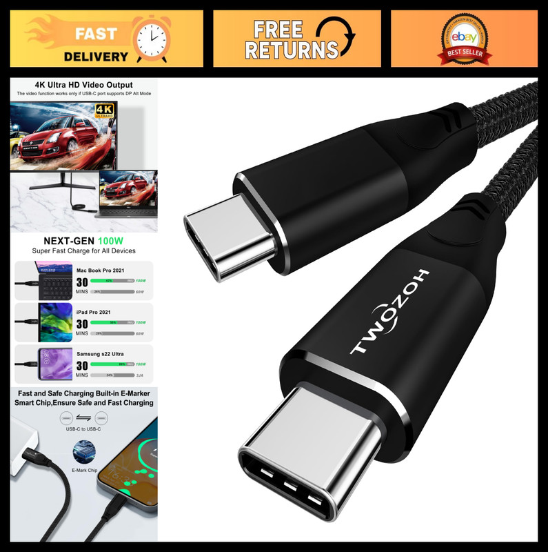 USB C to USB C Cable 20Gbps Data Transfer, 100W PD Fast Charging, 4K Video, 15FT