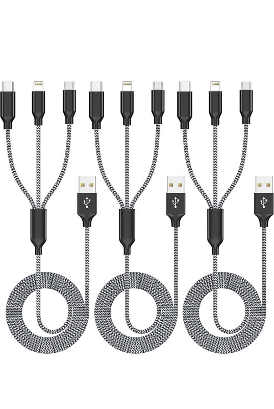 Xnewcable Multi Charging Cable 4ft 3Pack 3 in 1 Charger Cord, Multiple Rapid Nyl