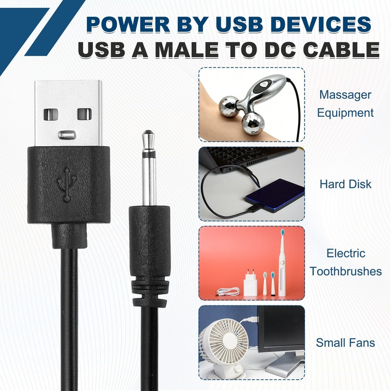 2Pcs 2.6FT DC Charging Cable, USB to DC Power Cable 2.5mm l 12mm, Black gallery