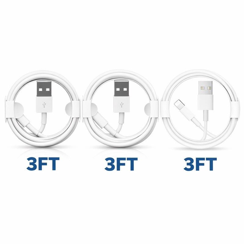 3FT 8-Pin Charger Cable Bundle of 3 PCS – For iPhone – White -Generic