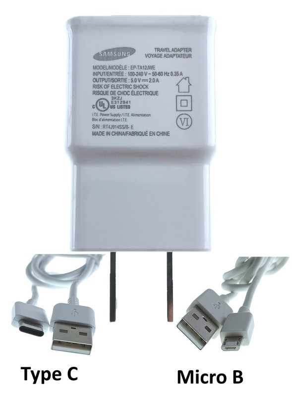 OEM Samsung Charger 5V-2.0A ETA-U90JWE-ART U90JWS+2 USB Cables(Type-C & Micro B)
