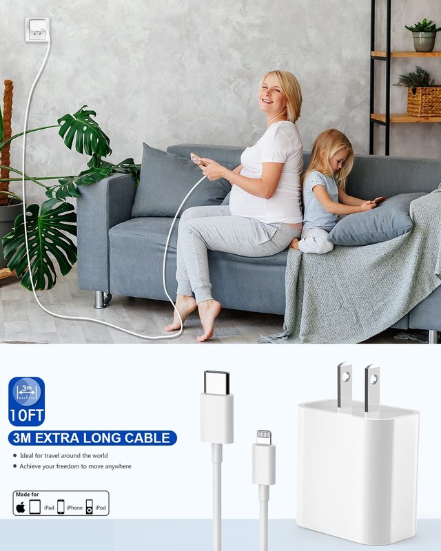 iPhone Fast Charger,Extra Long Charger 2Pack (10FT C-L), White gallery