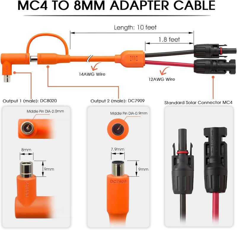 10FT MC4 to 8Mm Adapter Cable for Jackery | Universal Solar Panel Connector and gallery