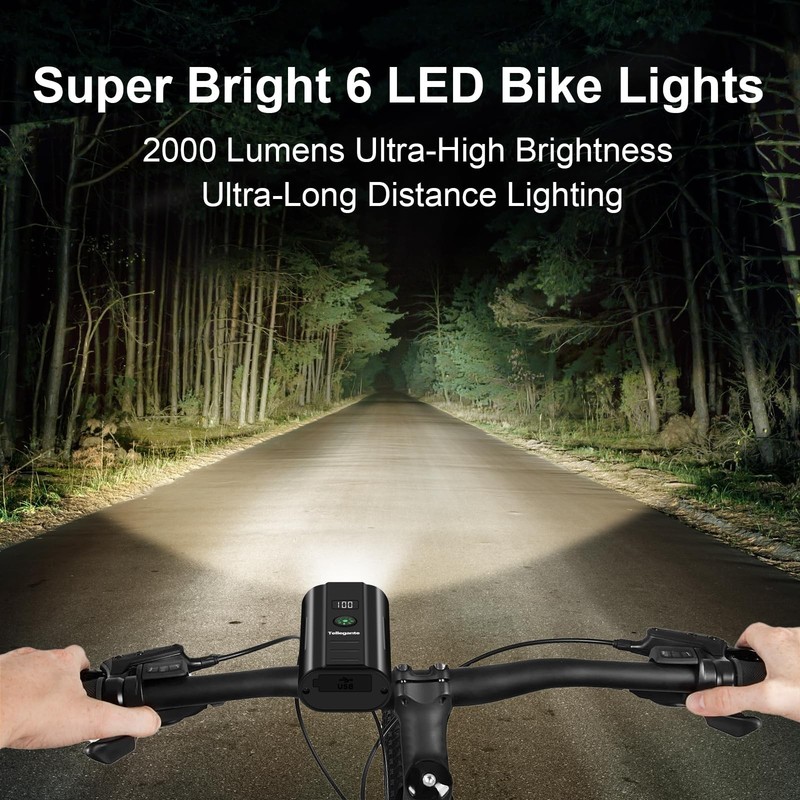 Super Bright 6 LED Bike Lights for Night Riding, 6400mAh USB Rechargeable Bic... gallery