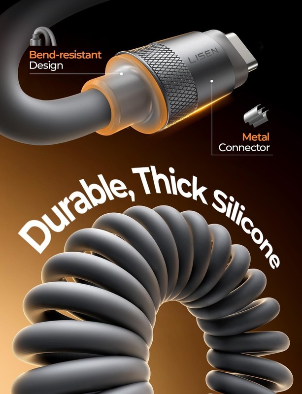 Coiled USB C Cable 2 Pack - 60W Fast Charging Type C to C Cable, Durable & Flexi gallery