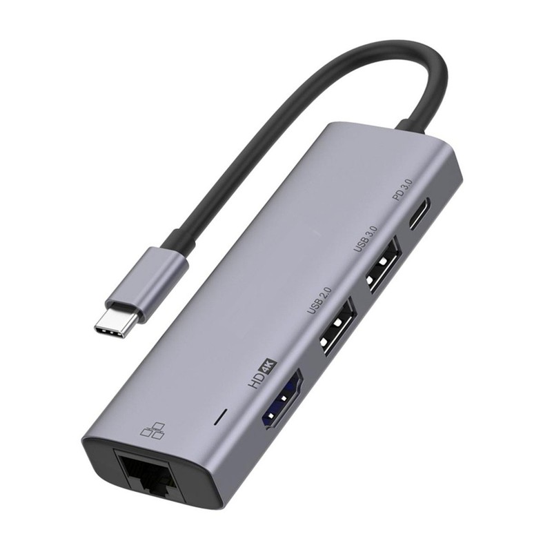 HDMI TV Adapter 5-in-1 USB-C Hub RJ45 Ethernet TYPE-C PD Audio for Cell Phones