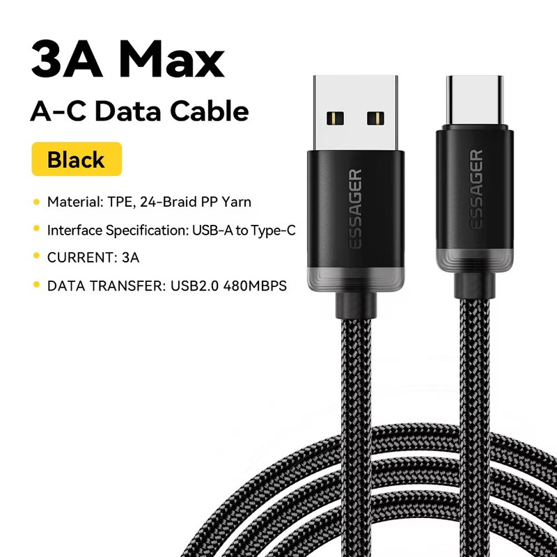 USB-A To USB-C Cable 3A Fast Charging Braided Lead For Xiaomi Samsung iPhone 1M