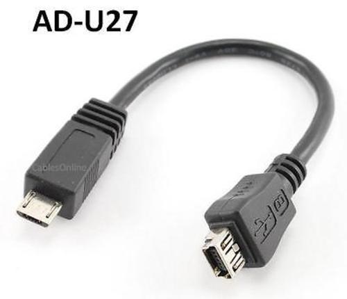 6 inch USB Micro-B Male to USB Mini-B 5-Pin Female Adapter Cable, AD-U27