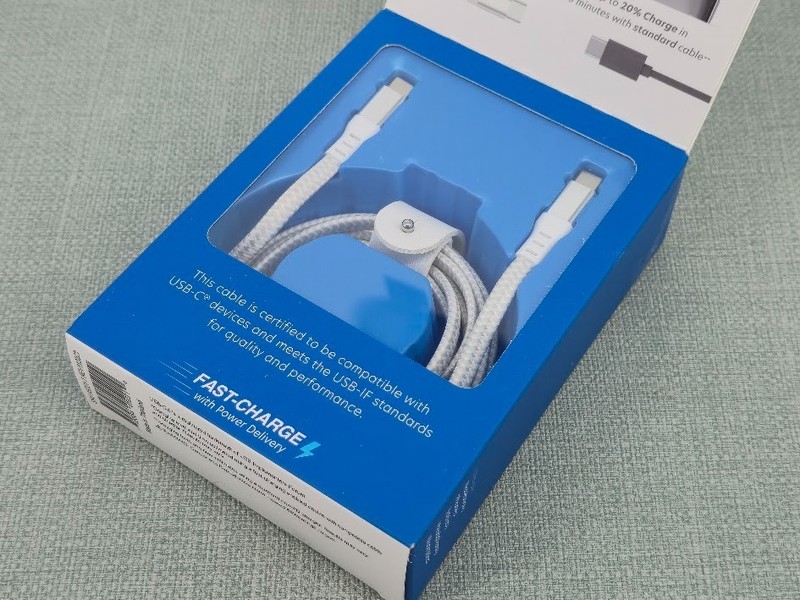 Just Wireless 6 ft FLAT Braided USB C to USB-C Fast Charger Cable - White - New gallery