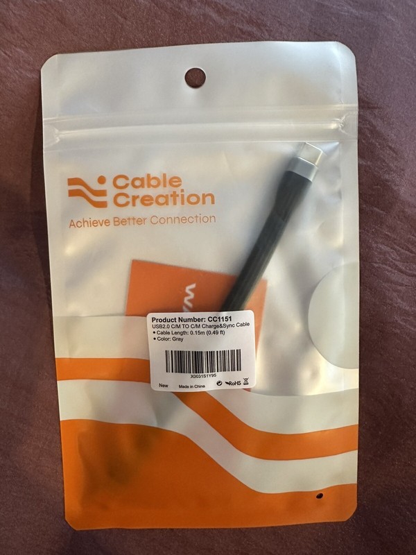 Cable Creation USB-C to USB-C Charger/Adapter Short Length (.15m)