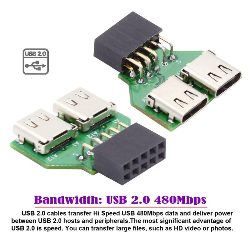 Dual Ports USB 3.1 Type C USB-C Female to USB 2.0 Motherboard 9pin 10pin Head... gallery