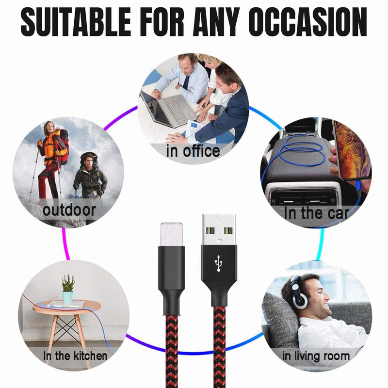 3/6Pack 10ft Braided USB Charger Cable Cord For iPhone 14 13 12 11 XR 8 7 6 iPad gallery