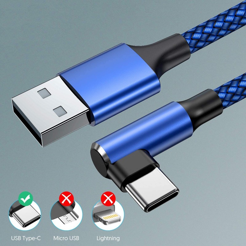 USB C Cable 90 Degree Right Angle2Pack 10FT, USB A to Type C Nylon Braided Fa... gallery