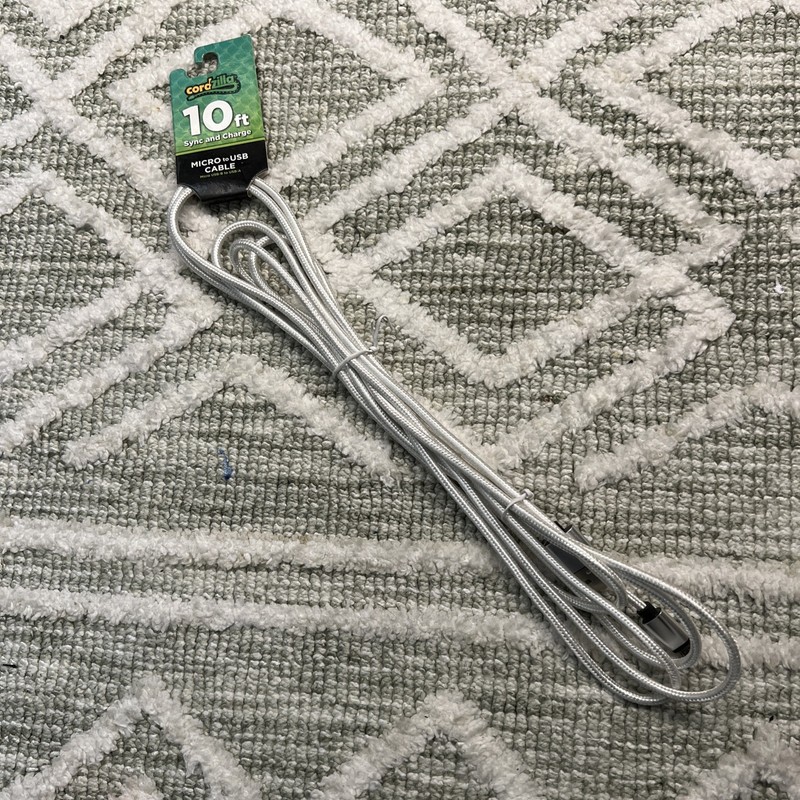 Sync & Charge Micro To USB 10 Foot Long Braided White Cable Cordzilla