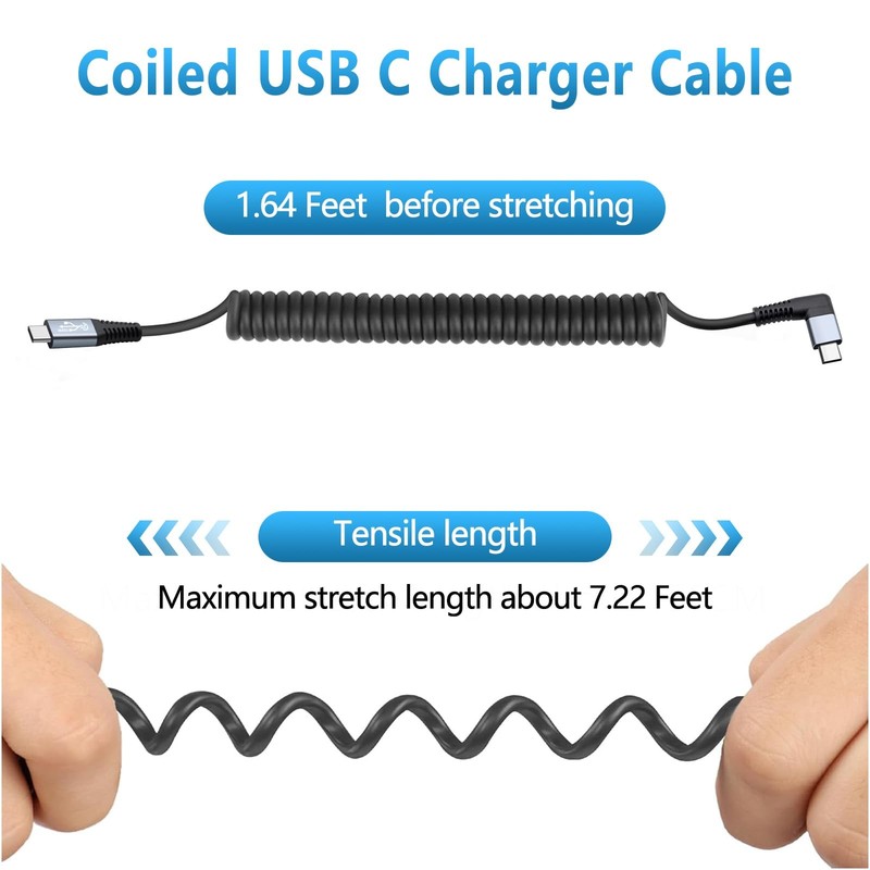 Coiled USB Cable - USB to USB Right Angle Cable for Car 100W 90 Degree -Fast ... gallery