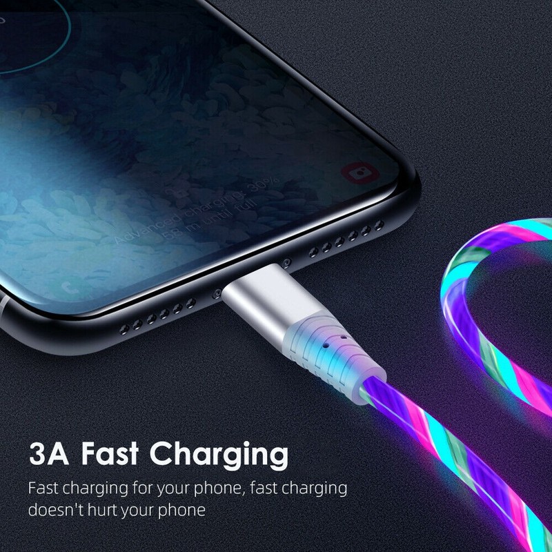 3FT LED flowing Light Up Charging Cable For Samsung S24 S25 iPhone 13 14 gallery