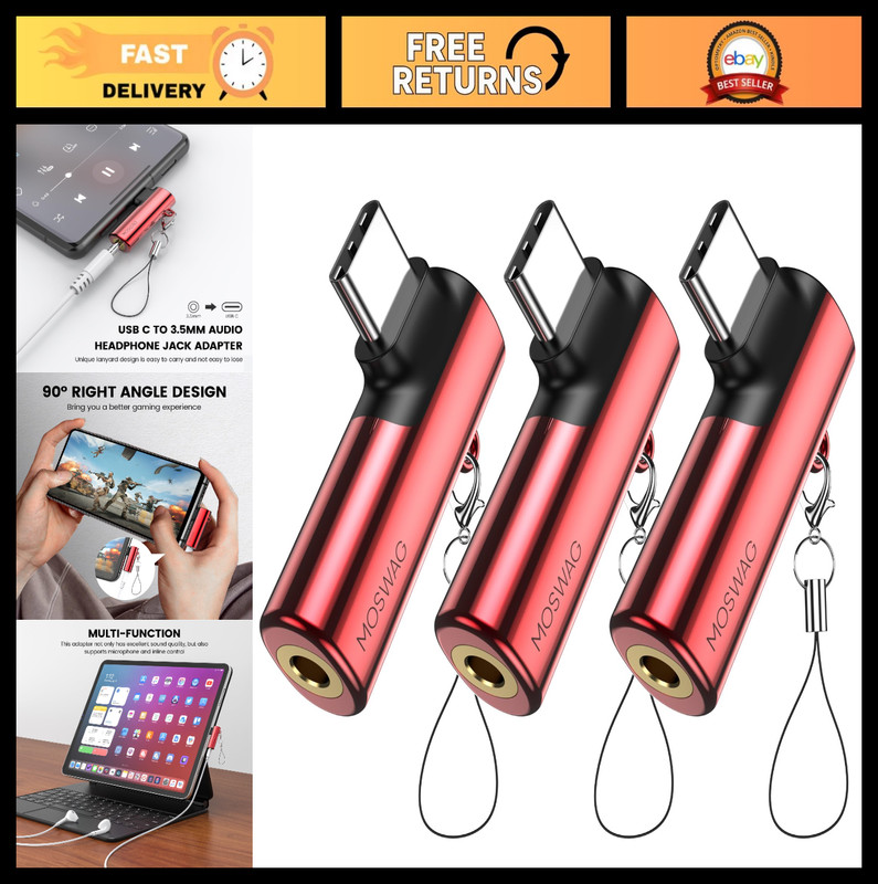 USB C to 3.5mm Headphone Adapter Right Angle Aux Mic Dongle Hi-Res DAC Compatibl