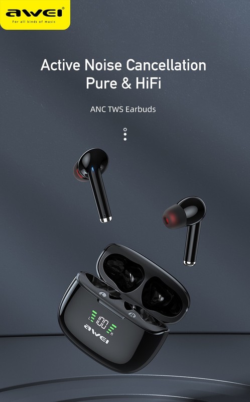 Awei TA8 ANC Bluetooth Earphones Wireless Headphones LED Display TWS Headset gallery