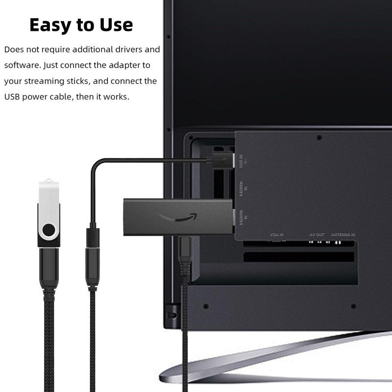 AreMe 2 Pack OTG Cable Adapter for Fire TV Stick 4K, Powered Micro USB Black gallery