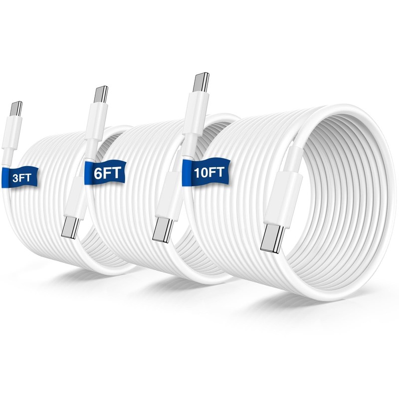 3 Pack 3ft 6ft 10ft USB C to C Fast Charger Cable Type C Charging Cord Lead
