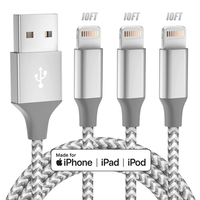 Phone Charger 3pack 10FT Apple MFi Certified Long Lightning Cable Fast Charging