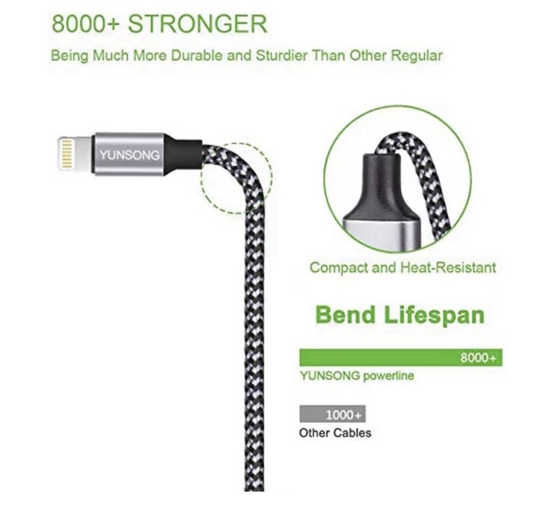 Yunsong iPhone charger 3 pack 6 FT nylon braided lightning cable (MFi certified) gallery