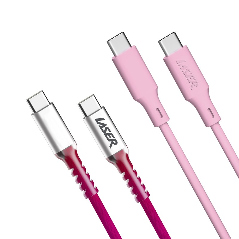 Laser USB-C to USB-C 1m Charging Cable 2 Pack – Rainbow Pink – 60W Fast Charge
