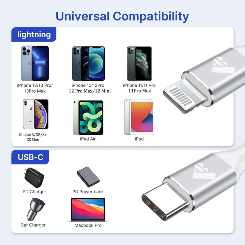 2Pack Short USB C toCable 1ft, PD USB C to iPhone Charger Cable MFi Certified, N gallery