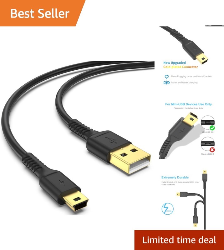 Durable 6FT Mini USB Charging Cable – USB 2.0 Type A to Mini B Male Connector