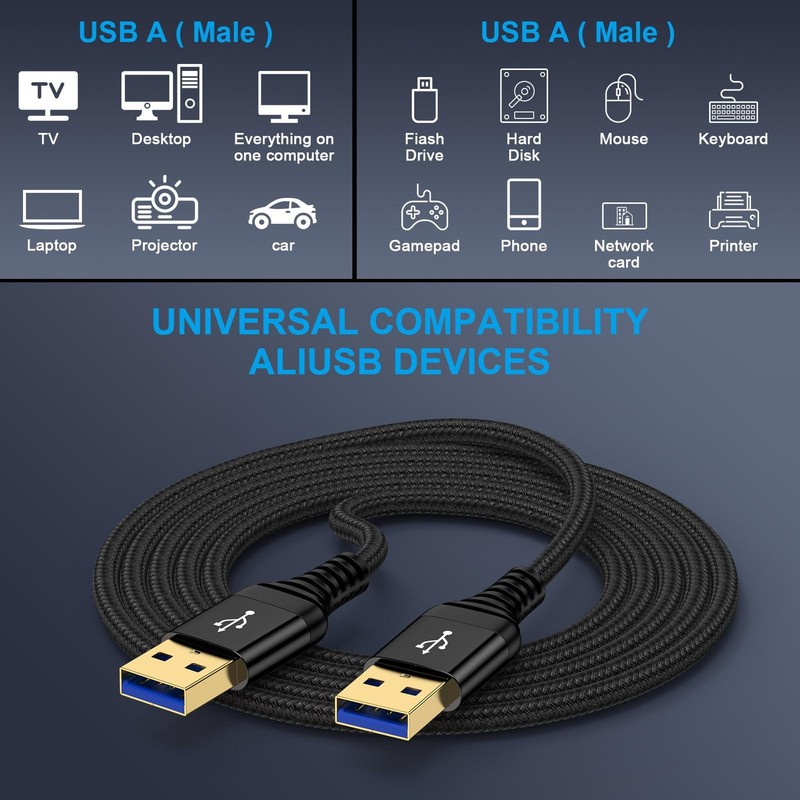 2 PCS 10 FT USBA To Male Double End USB 3.0 Data Transfer Cord Laptop TV KVM gallery