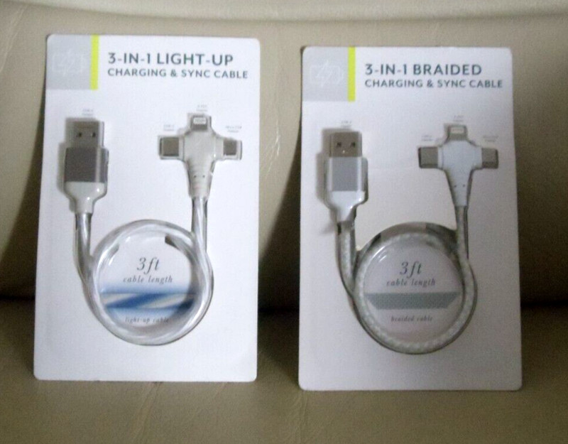 3-in-1 Braided Charging & Sync Cable 3 ft (qty of 2)
