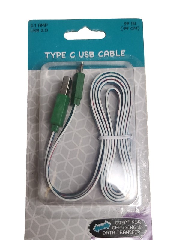 39″ Type C Usb Cable- 2.1 Amp- Unique- Green (3)