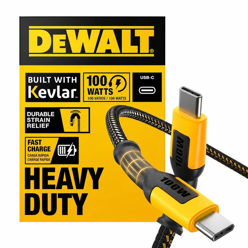 Heavy Duty 100W USB C Cable Jobsite 100 Watt C Charger Cord 6FT Yellow Black