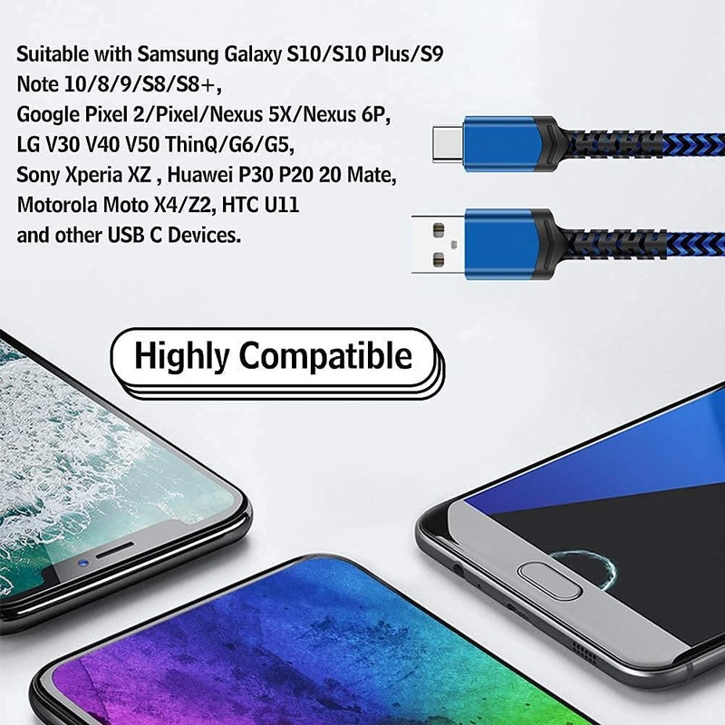 5 Pack USB Type C Cable 3ft 6ft 10ft Fast Charger Cord Assorted Sizes Lead gallery