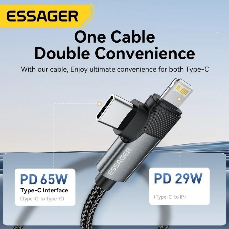 2in1 USB C To USB C & 8 Pin USB Cable PD 65W Type C Phone Fast Charging Cable gallery