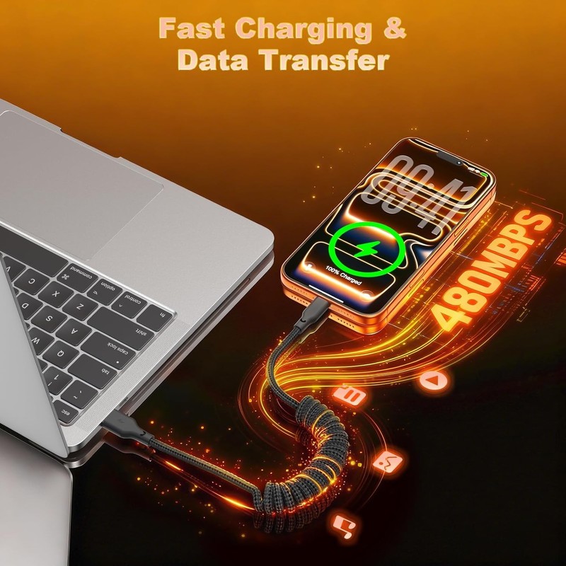 USB A to USB C Coiled CarPlay Cable 2 Pack 3ft Auto Coiled Retractable iPhone gallery