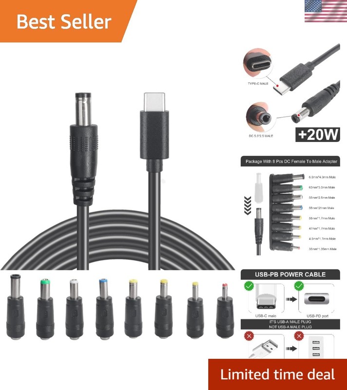 USB C to DC Power Cable 5.5mm x 2.1mm – Portable 12V 3A Charging Solution