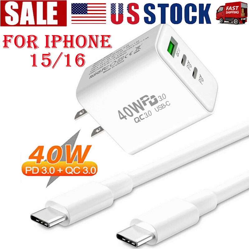 Dual PD 40W Fast Wall Charger Power Adapter iPhone 16 Pro Max 15 14 13 Plus lot