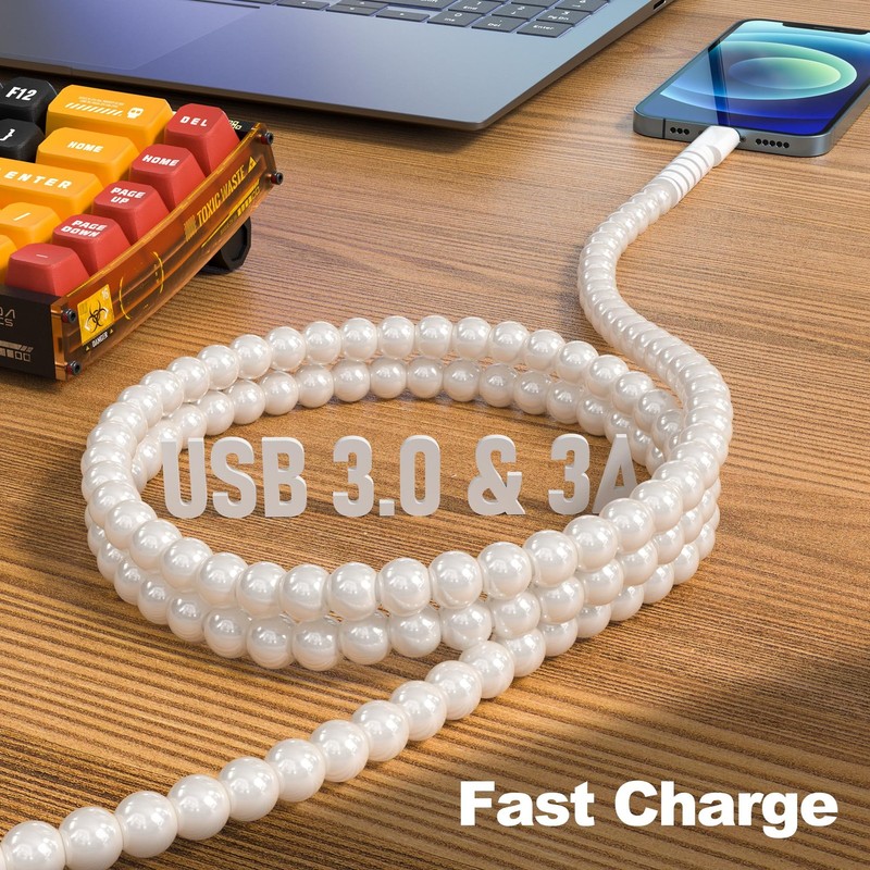 for iPhone Charger Cord 6FT [MFi Certified] Beaded Pearl USB A to Lightn-ing ... gallery