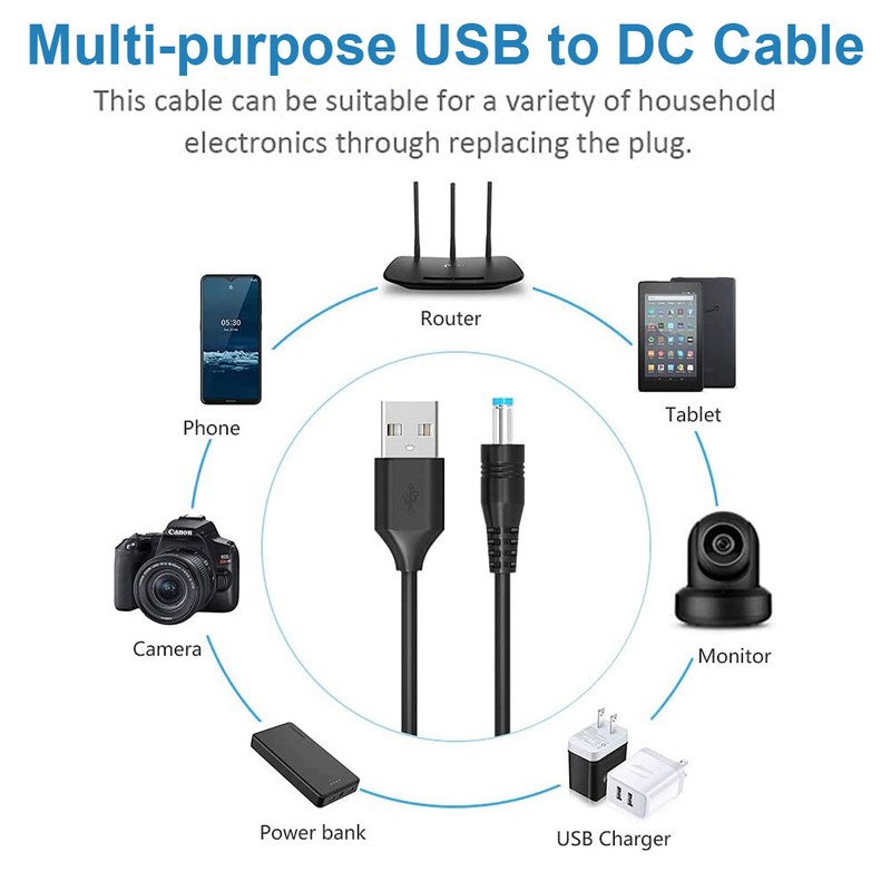 5V Universal DC Power Cable USB to DC Charging Cord 5.5x2.1mm with 13Pcs Adapter gallery