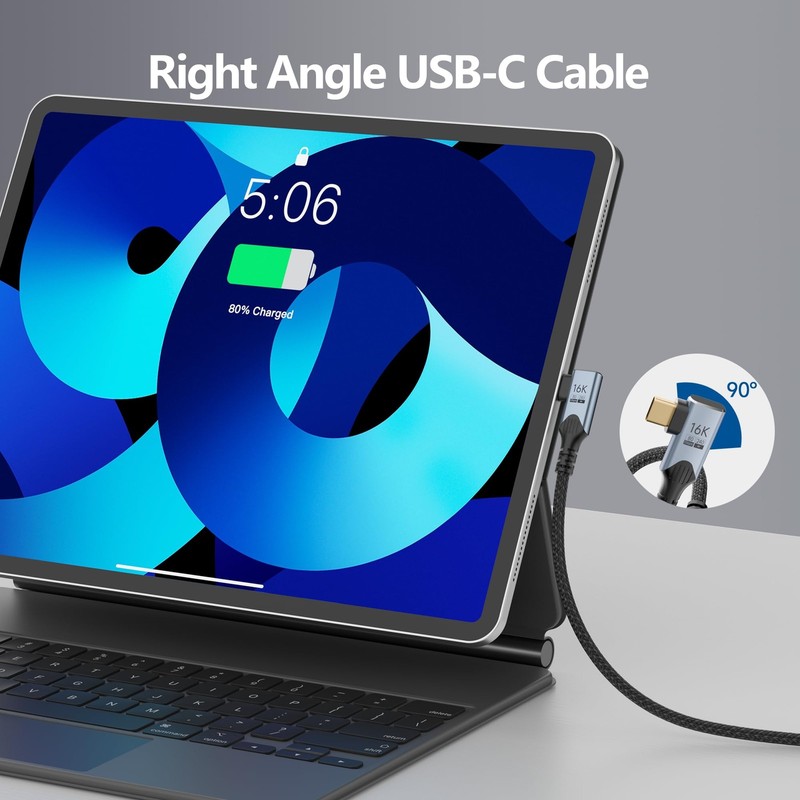 3.3 Ft Right Angle 80gbps USB C Data Cable Thunderbolt 5 240W 8K/16k 120HZ gallery