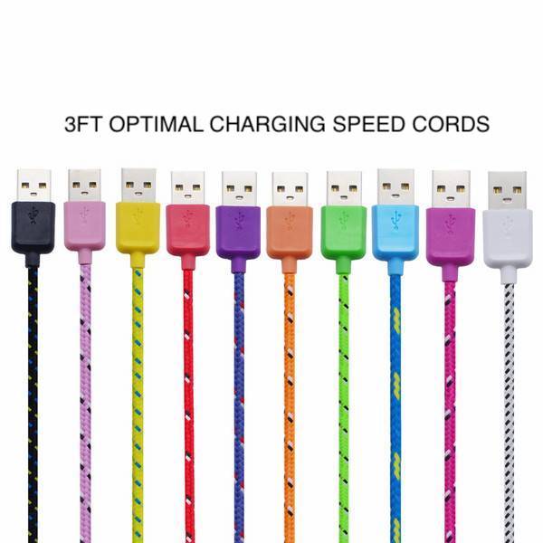 Fabric Braided USB Data Cable charger FOR iphone X 8 7 6 5C 4S micro android 3.0
