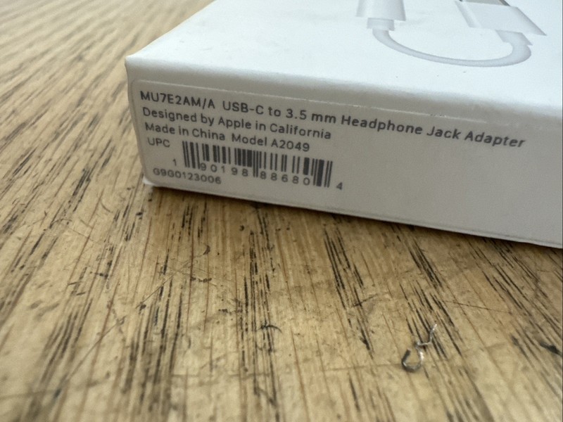 Genuine Apple USB-C to 3.5 mm Headphone Jack Adapter MU7E2AM/A A2049 gallery
