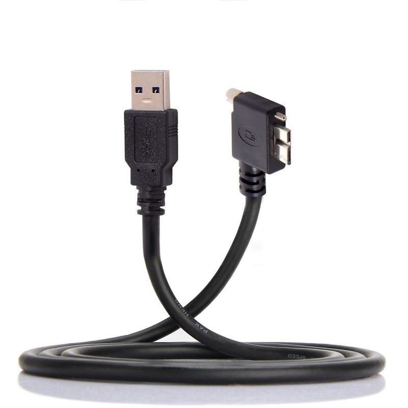 1.2m 90 Degree Left Angled Micro USB Screw Mount To USB 3.0 Data Cable