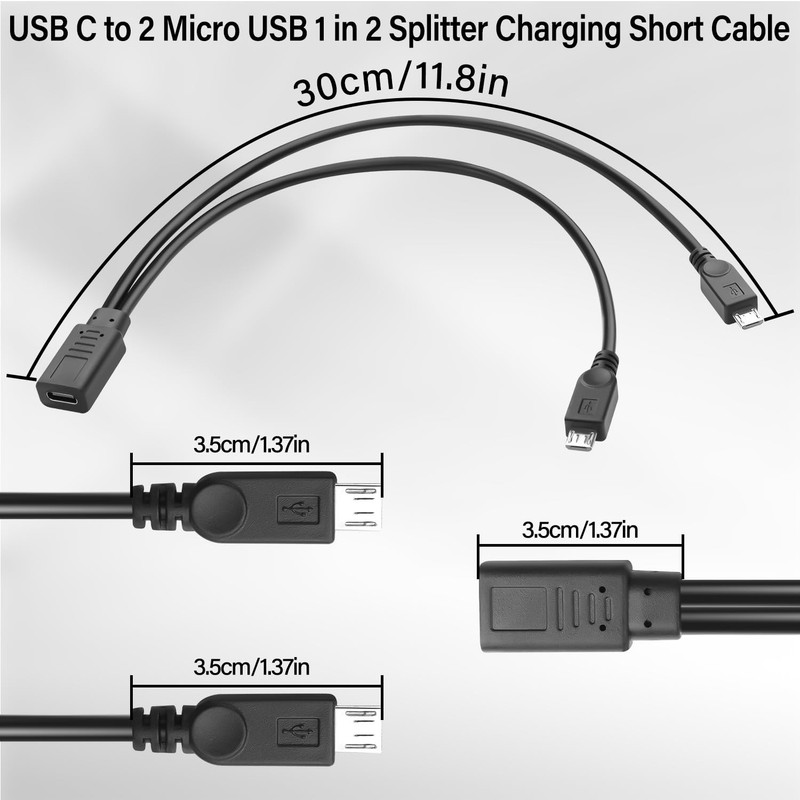 USB to 2 Micro USB 1 in 2 Splitter Charging Short Cable 5V3A USB Female to Du... gallery
